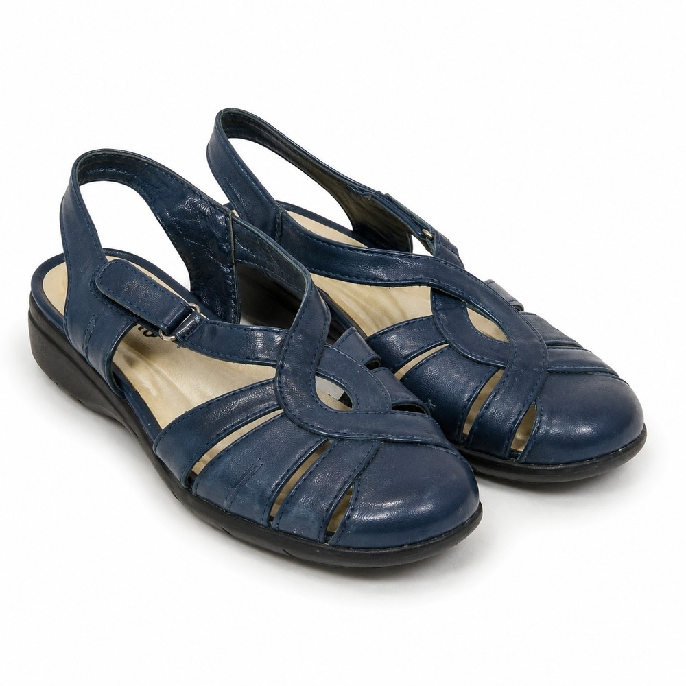 Classique Women's Navy Blue Comfort Slingback Sandals Size 8 Closed Toe Cutout